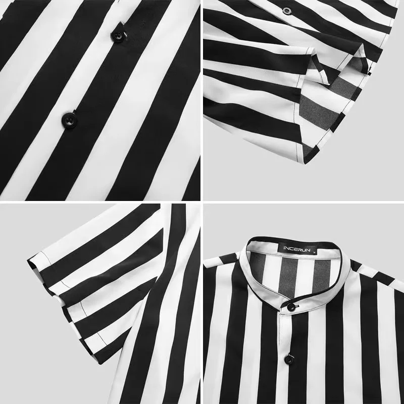 Os homens de Camisa de 2022 Verão Camisa Topo Tee 5XL Listras Padrão de Todos-jogo Stand Colarinho T-Shirt para Homens, Camisas Casuais Manga Masculina Blusa Imagem 4