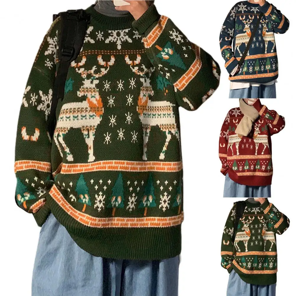Os homens de Natal da Camisola de Malha Gola Redonda Impressão 3D Pulôver de Ano Novo Soltas Linda Camisola de Gola alta para o Outono Inverno свитер Imagem 1
