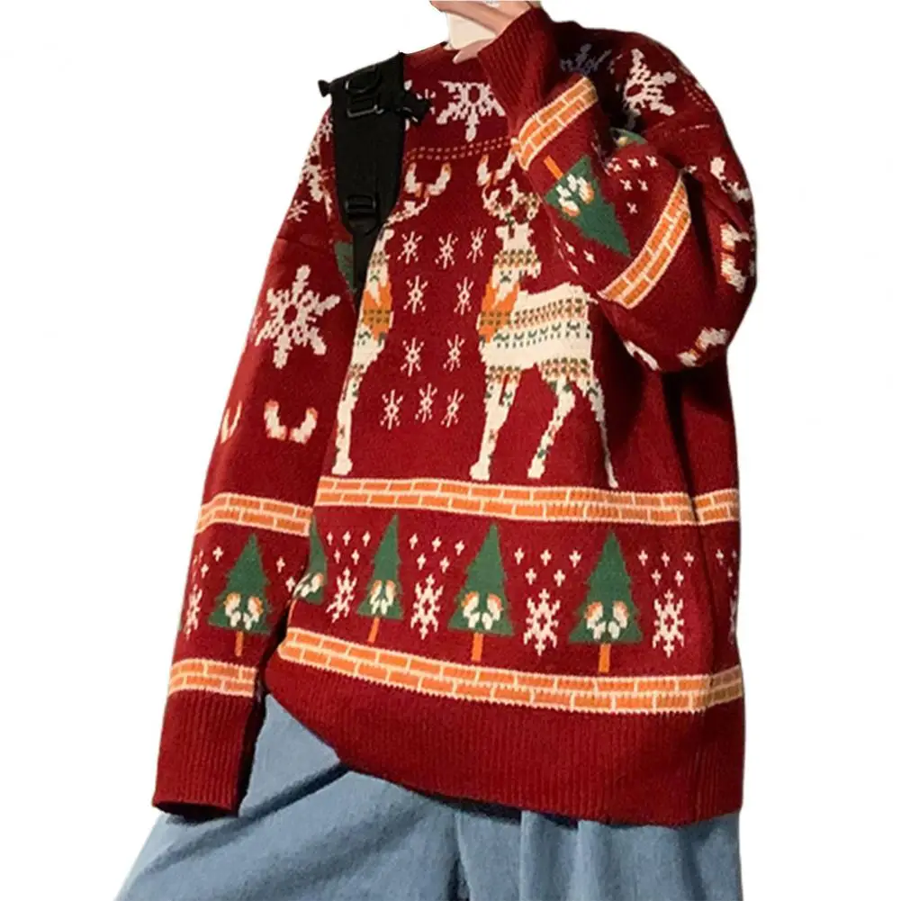 Os homens de Natal da Camisola de Malha Gola Redonda Impressão 3D Pulôver de Ano Novo Soltas Linda Camisola de Gola alta para o Outono Inverno свитер Imagem 2