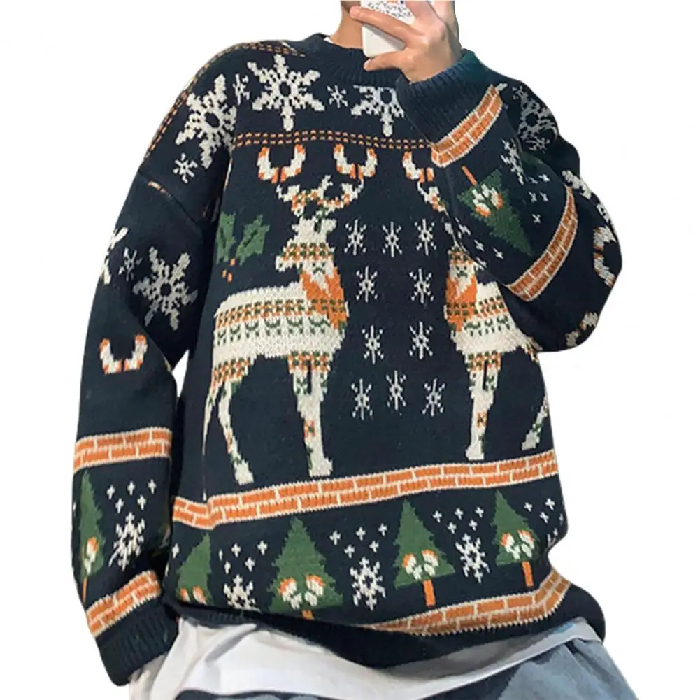 Os homens de Natal da Camisola de Malha Gola Redonda Impressão 3D Pulôver de Ano Novo Soltas Linda Camisola de Gola alta para o Outono Inverno свитер Imagem 3