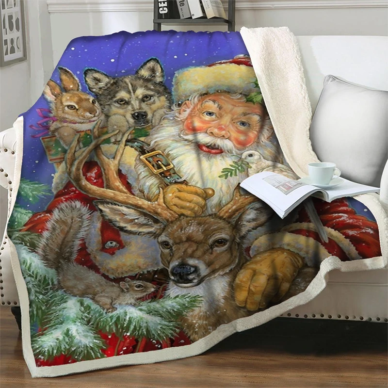 Papai Noel Cobertor Feliz Natal e Ano Novo Decoração Leve e Quente Luxuoso Macio Jogar Cobertores para Camas de Sofá Sofá Nap Tampa Imagem 2
