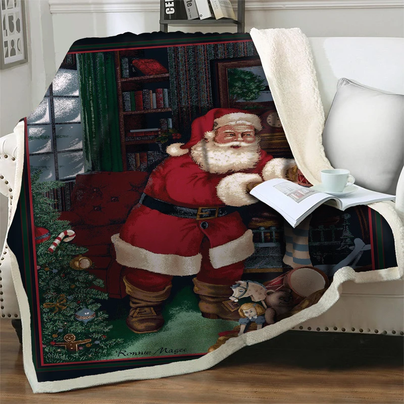 Papai Noel Cobertor Feliz Natal e Ano Novo Decoração Leve e Quente Luxuoso Macio Jogar Cobertores para Camas de Sofá Sofá Nap Tampa Imagem 3