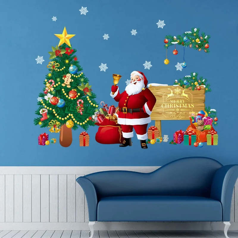 Papai Noel Árvore de Natal de Parede com Quarto Decorações de Natal Decalques Pode Remover Janela de Adesivos Imagem 1