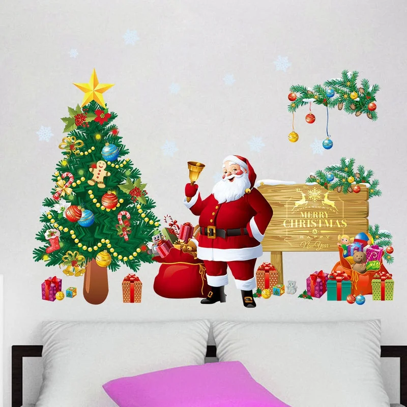 Papai Noel Árvore de Natal de Parede com Quarto Decorações de Natal Decalques Pode Remover Janela de Adesivos Imagem 2