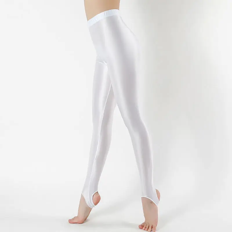 Plus Size Cetim Yoga Leggings Em Pé Dedo do pé Aberto Calcanhar Brilhante Meias-Calça de Esportes Calças de Yoga Mulheres Apertado Uniforme-Calça NOVA Imagem 3