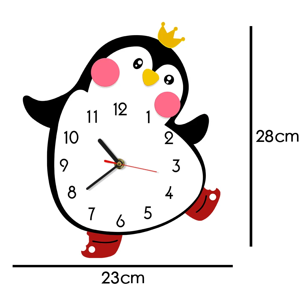 Princesa Bonito Menina Pinguim De Parede Dos Desenhos Animados Relógio Movimento Silencioso Viveiro Quarto Quarto De Crianças, Arte De Parede Decoração Cor Impressa Relógio De Parede Imagem 1