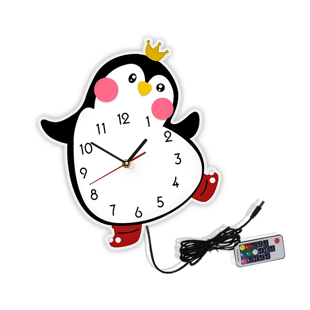 Princesa Bonito Menina Pinguim De Parede Dos Desenhos Animados Relógio Movimento Silencioso Viveiro Quarto Quarto De Crianças, Arte De Parede Decoração Cor Impressa Relógio De Parede Imagem 2
