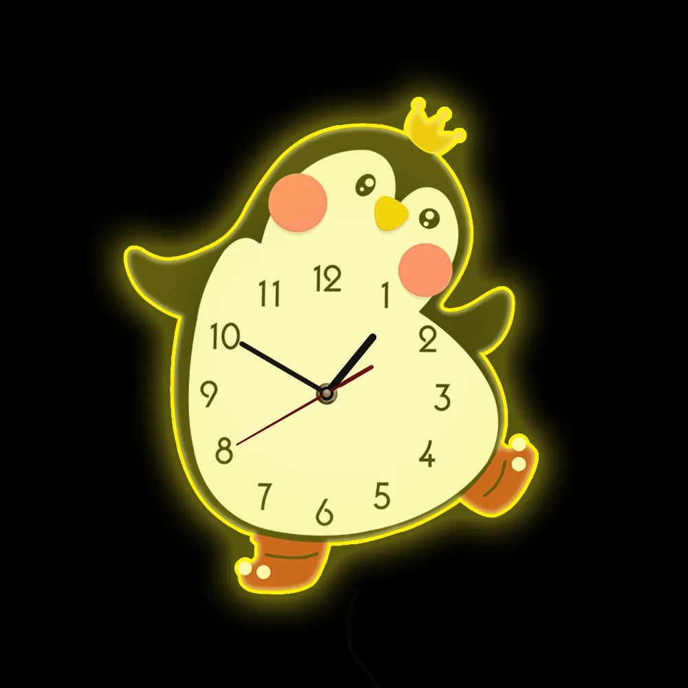 Princesa Bonito Menina Pinguim De Parede Dos Desenhos Animados Relógio Movimento Silencioso Viveiro Quarto Quarto De Crianças, Arte De Parede Decoração Cor Impressa Relógio De Parede Imagem 4