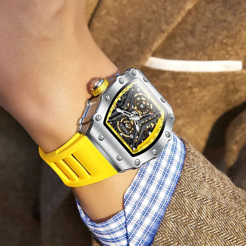Relógios Para Homens ONOLA Marca de Moda relógio de Pulso Automático Quadrado Oco Casual de Luxo Impermeável Mecânico Relógios Imagem 2