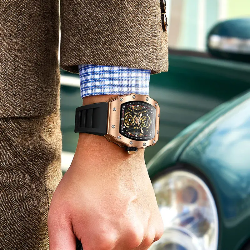 Relógios Para Homens ONOLA Marca de Moda relógio de Pulso Automático Quadrado Oco Casual de Luxo Impermeável Mecânico Relógios Imagem 4