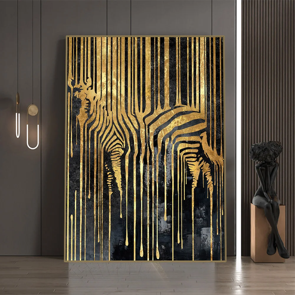 Resumo de Ouro Linha Zebra Tela de Pintura Planta Tigre, Girafa Leopard Cartaz de Parede Imagens para a Sala de Interiores a Decoração Home Imagem 1