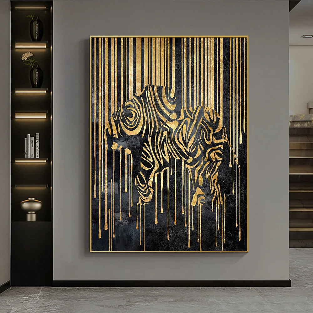 Resumo de Ouro Linha Zebra Tela de Pintura Planta Tigre, Girafa Leopard Cartaz de Parede Imagens para a Sala de Interiores a Decoração Home Imagem 3