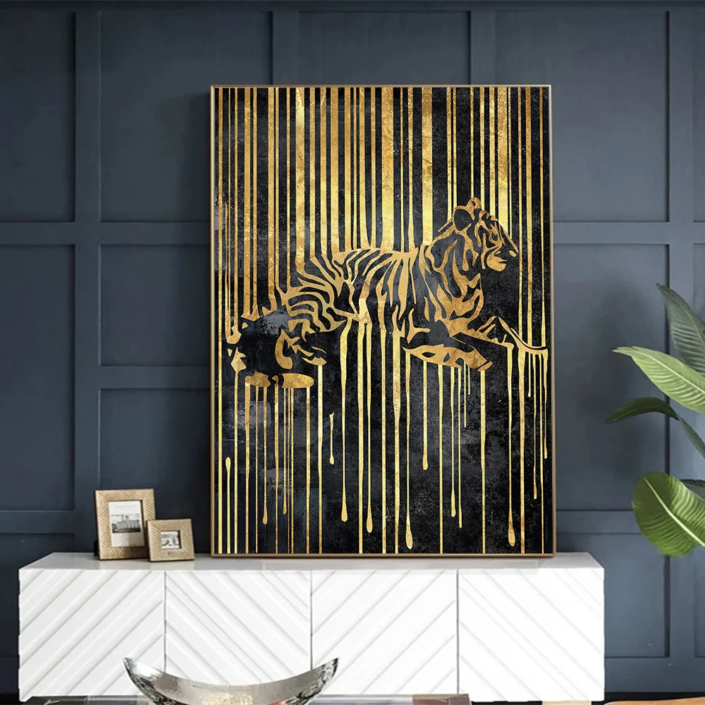 Resumo de Ouro Linha Zebra Tela de Pintura Planta Tigre, Girafa Leopard Cartaz de Parede Imagens para a Sala de Interiores a Decoração Home Imagem 4