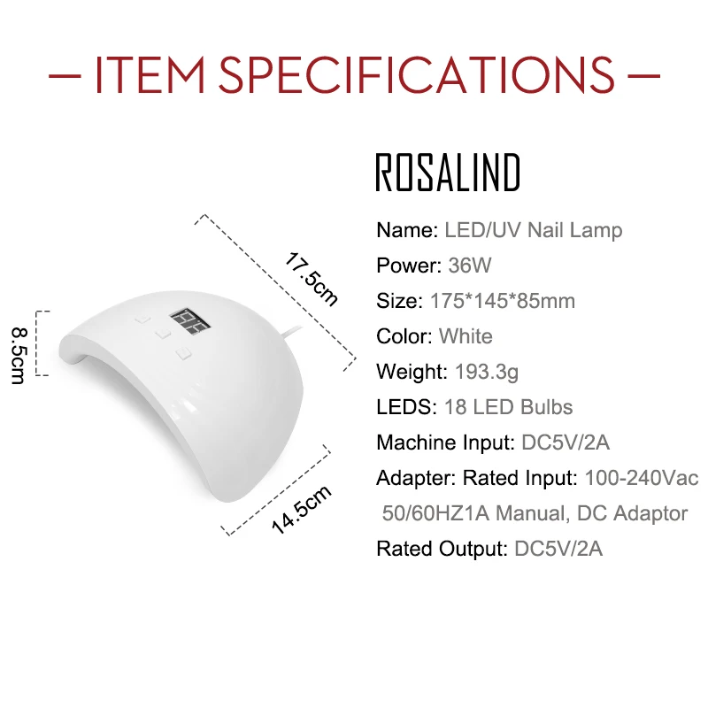 ROSALIND Portátil do DIODO emissor de luz UV Prego Lâmpada Para Manicure Secador de Unhas de Rápida Polimerização do Gel de unhas Com Timer Sensor de Alta Potência Secador de Unhas Imagem 5