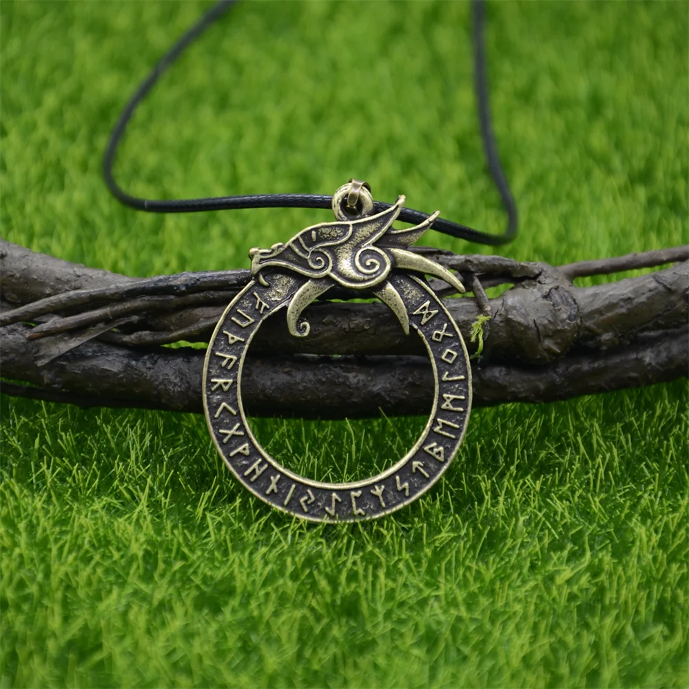 Rúnico Runas Amuleto Gótico Acessórios Ouroboros Nórdica Dragão Goth Colar Viking Talismã Jóias Imagem 3