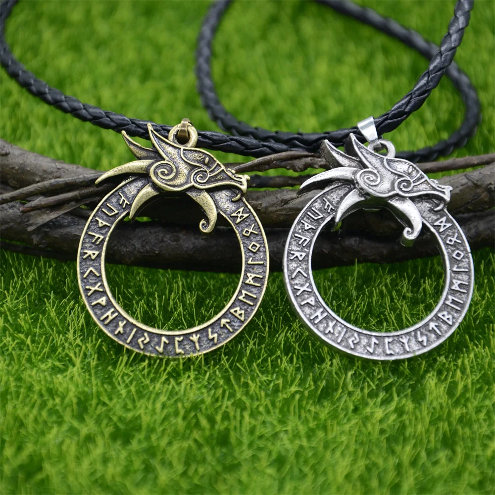 Rúnico Runas Amuleto Gótico Acessórios Ouroboros Nórdica Dragão Goth Colar Viking Talismã Jóias Imagem 5