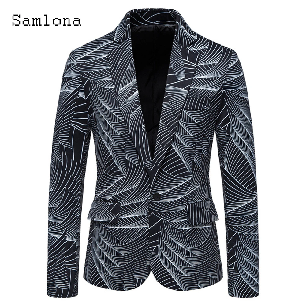 Samlona Plus Size Homens Elegantes, a Moda Casacos Estilo Europeu 2022 Outono Clássico de Impressão 3D Casacos de homem de Negócios, Blazers Outerwear Imagem 3