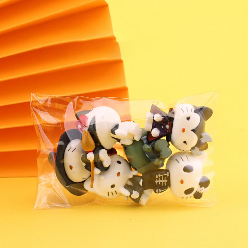Sanrio Kt Gato Figuras de Anime Kawaii Halloween Imagem Escuro e Sombrio Figuras de Ação Japonês Conjunto de 6 de Material de Pvc Enfeite Brinquedo Presentes Imagem 4
