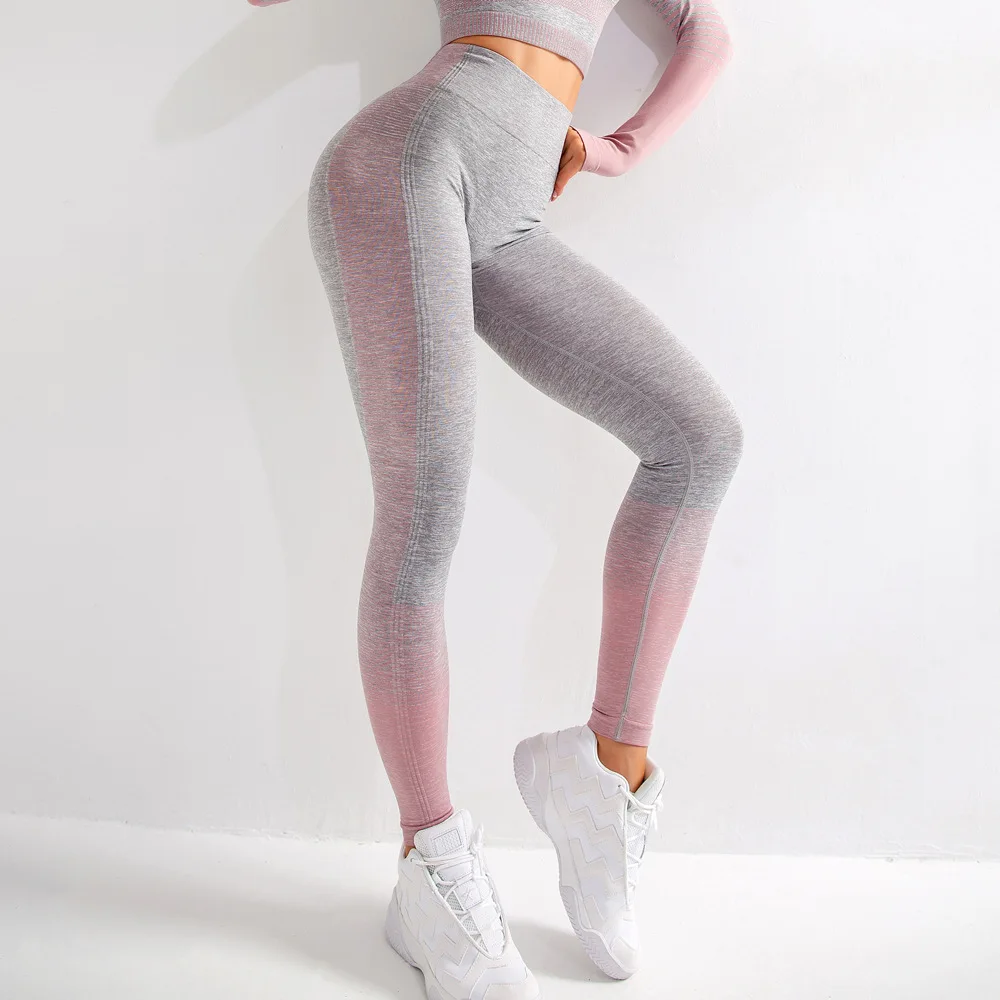 Secagem rápida pêssego hip calças de fitness para mulheres Europeias e Americanas, de malha apertadas calças esportivas de alta cintura quadril levantamento de Calças de Yoga Imagem 2