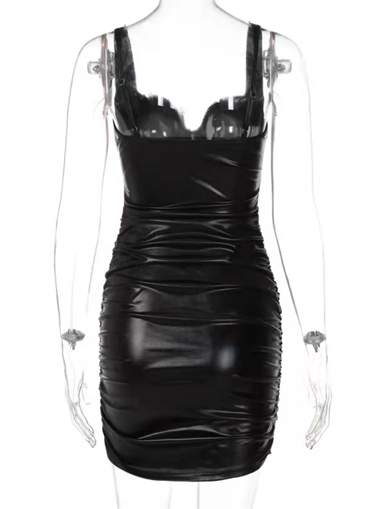 Sexy slip preto de strass, couro, vestido de verão das mulheres 2022 espartilho clube de vestido de festa da mulher sem encosto mini bodycon vestido de vestidos Imagem 1