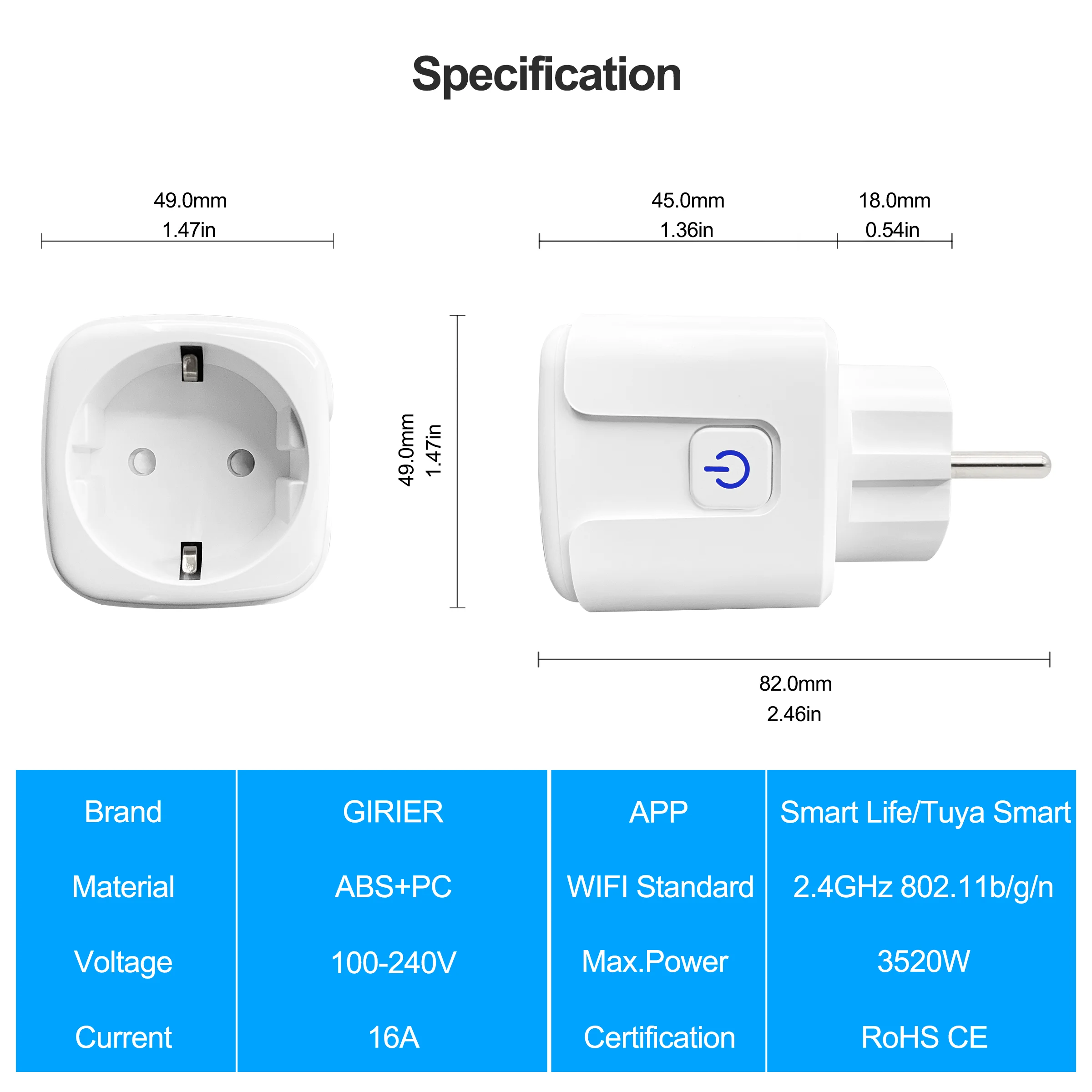 Smart wi-Fi Plugue de Alimentação 16A UE Monitor de Energia em Casa Smart wi-Fi sem Fio de Tomada Tomada Trabalha com Alexa Inicial do Google App Tuya Imagem 1