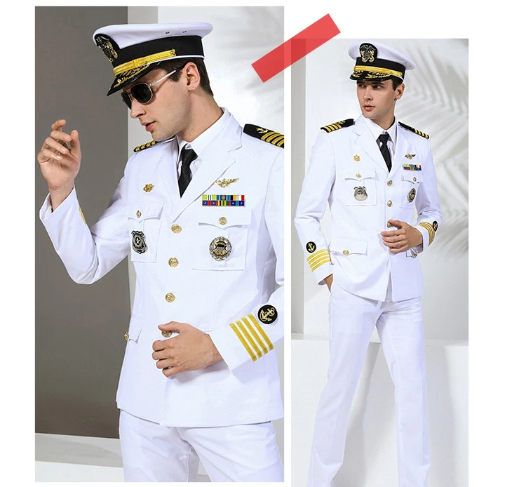 Super Qualidade De Militar Da Marinha Uniforme De Capitão De Iate Piloto Terno Jaquetas De Mens White Piloto De Linha Aérea Uniformes Imagem 1