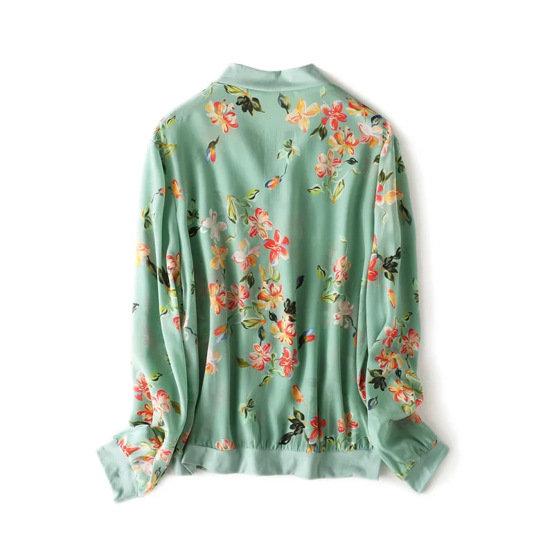 SuyaDream Mulheres Casacos de Seda 100%Seda Floral Print Zip-up Camisolas 2020 Primavera Verão Outwear Imagem 1