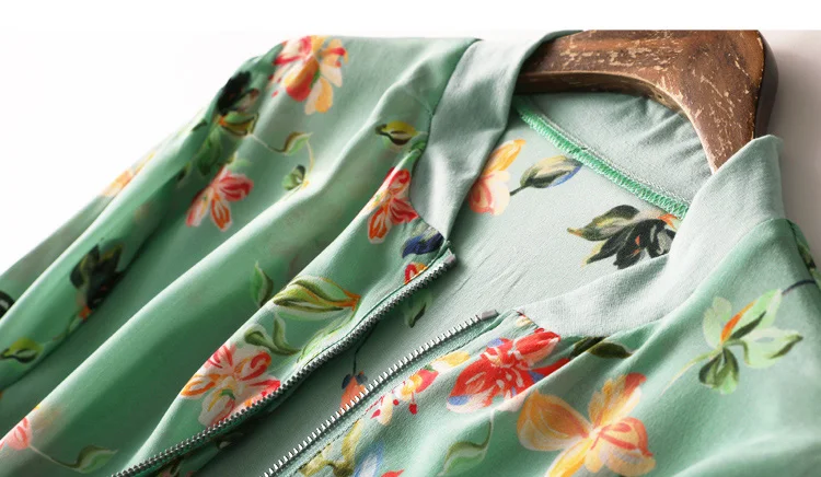 SuyaDream Mulheres Casacos de Seda 100%Seda Floral Print Zip-up Camisolas 2020 Primavera Verão Outwear Imagem 3