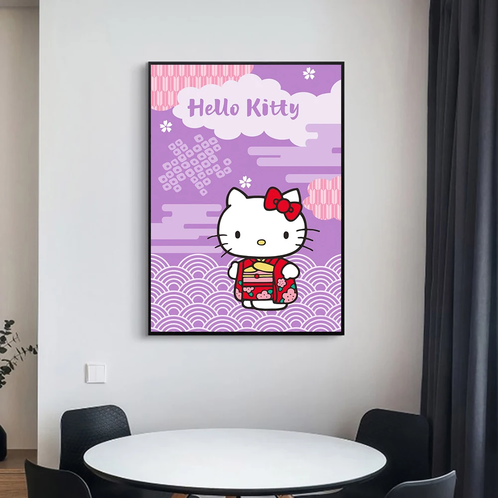 Tela de Pintura Hello Kitty Decoração Japonês Clássico Anime Cartaz e Imprime Crianças Decoração para Sala de estar, Quarto Bonito Dom Crianças Imagem 2