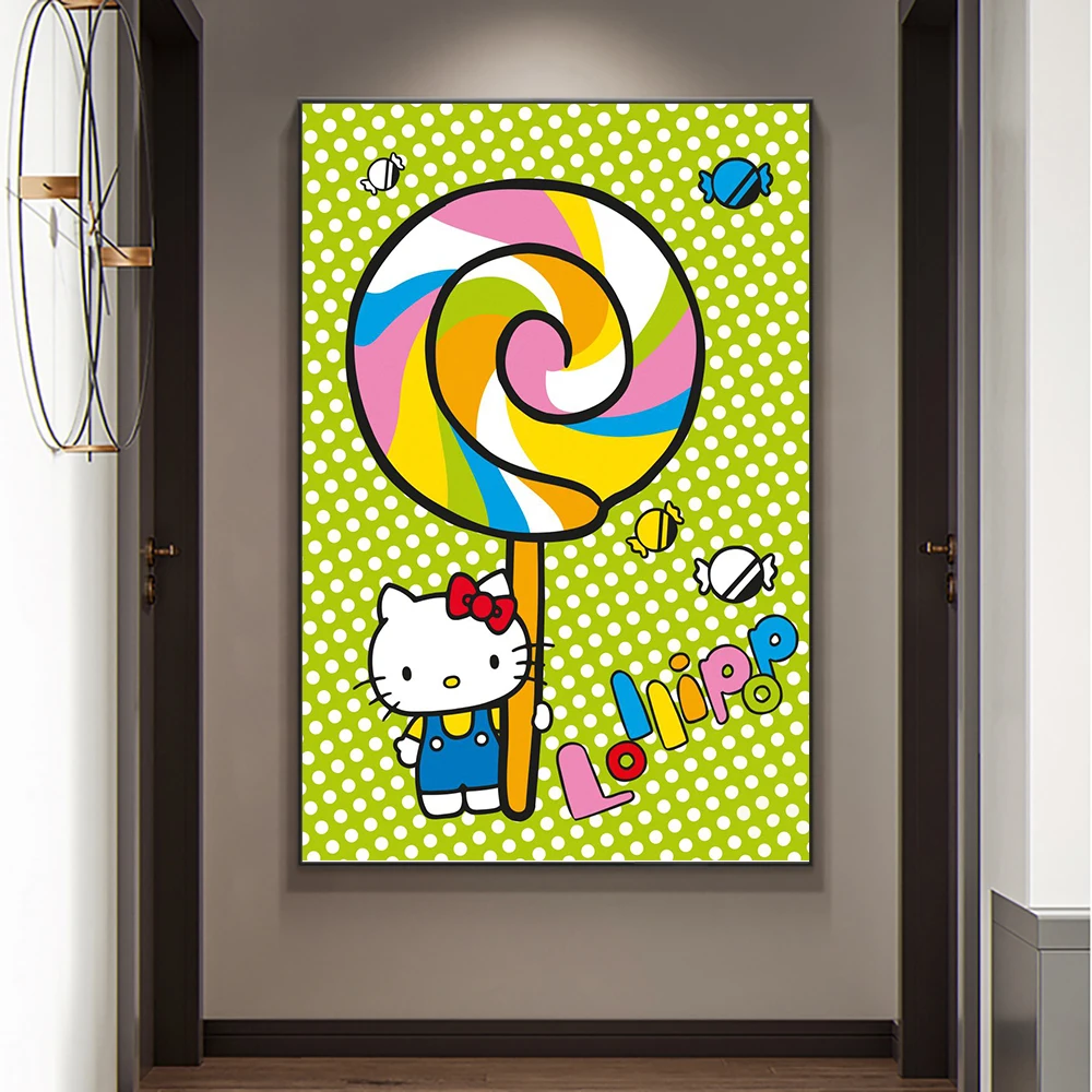 Tela de Pintura Hello Kitty Decoração Japonês Clássico Anime Cartaz e Imprime Crianças Decoração para Sala de estar, Quarto Bonito Dom Crianças Imagem 3