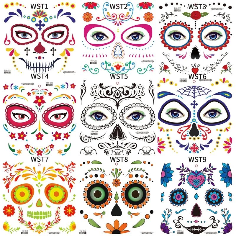 Temporário para Mulheres de Arte da Tatuagem Visage Maquiagem Adesivos Impermeáveis Festa Mexicana do Crânio Decorações para o Rosto Transferíveis Sexy Tatoo Imagem 2