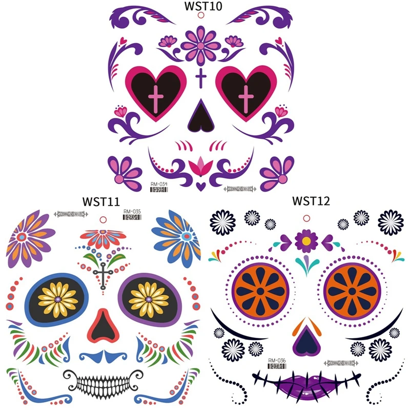 Temporário para Mulheres de Arte da Tatuagem Visage Maquiagem Adesivos Impermeáveis Festa Mexicana do Crânio Decorações para o Rosto Transferíveis Sexy Tatoo Imagem 3