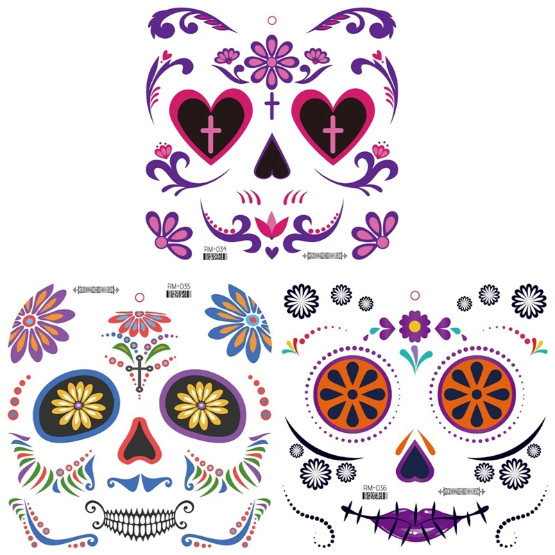 Temporário para Mulheres de Arte da Tatuagem Visage Maquiagem Adesivos Impermeáveis Festa Mexicana do Crânio Decorações para o Rosto Transferíveis Sexy Tatoo Imagem 4