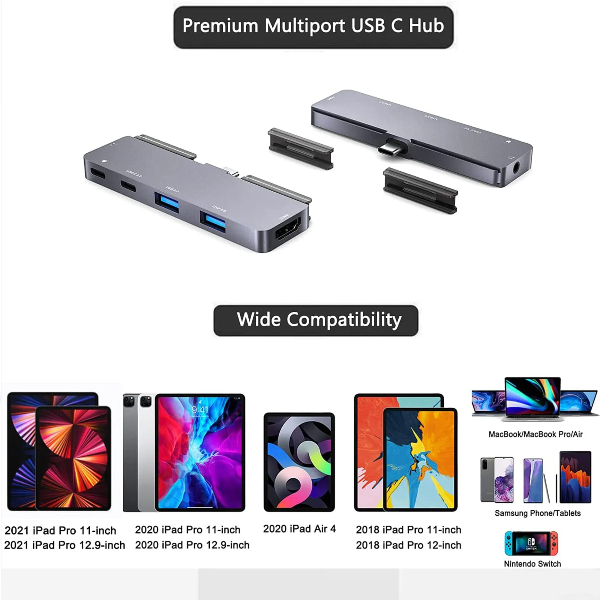TIPO C HUB Para iPad Pro M1 11/12.9 POLEGADAS 2021 2020 2018, com 4K HDMI,Fone de ouvido 3,5 mm,USB3.0 HUB USB C Data de 5Gbps ,TIPO-C PD Imagem 2