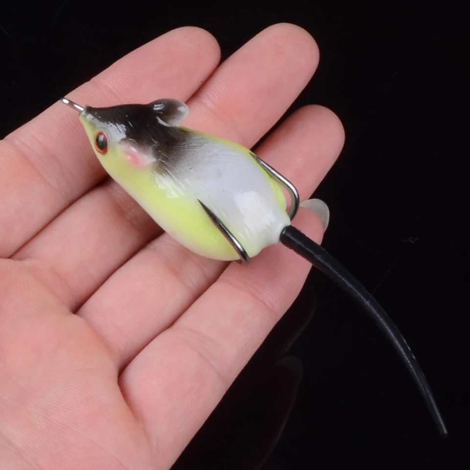Topwater Mouse Wobbler Isca de Pesca 5cm 8g de Silicone Macio Isca Com Colher Pequena Atrair Isca Artificial Leurre Para Baixo 3D Olhos Imagem 1