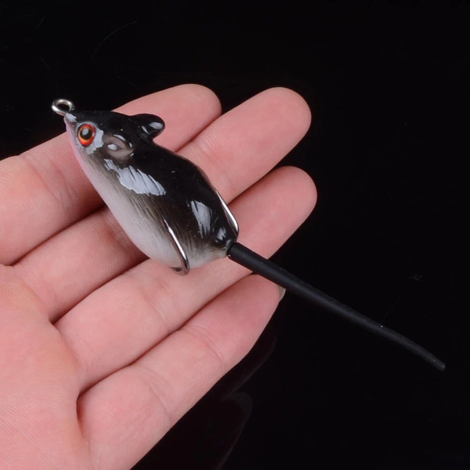 Topwater Mouse Wobbler Isca de Pesca 5cm 8g de Silicone Macio Isca Com Colher Pequena Atrair Isca Artificial Leurre Para Baixo 3D Olhos Imagem 2