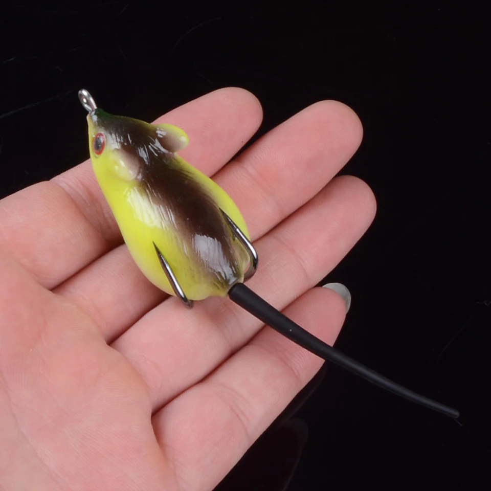 Topwater Mouse Wobbler Isca de Pesca 5cm 8g de Silicone Macio Isca Com Colher Pequena Atrair Isca Artificial Leurre Para Baixo 3D Olhos Imagem 4