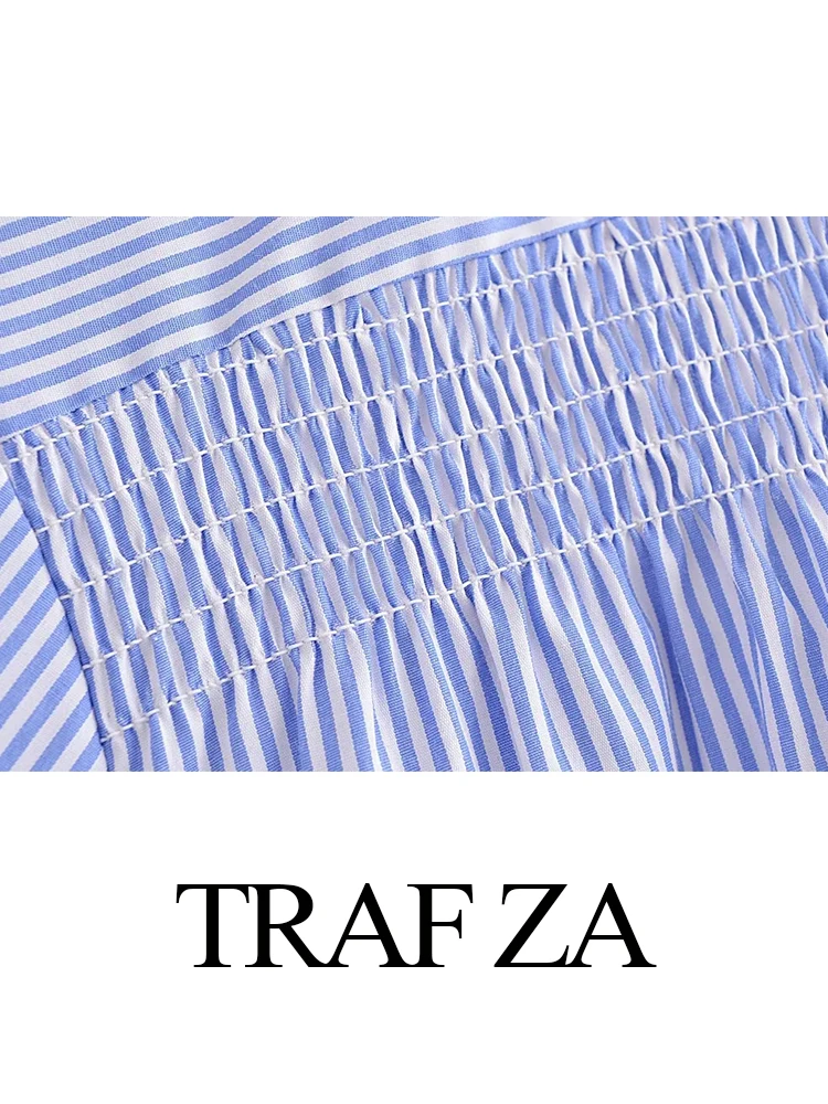 TRAF ZA Mulheres Casual Tendência Sênior Azul E Branco Camisa Listrada Elegante Puff Manga Solta Moda Suburbano Punho Elástico Blusa Imagem 4