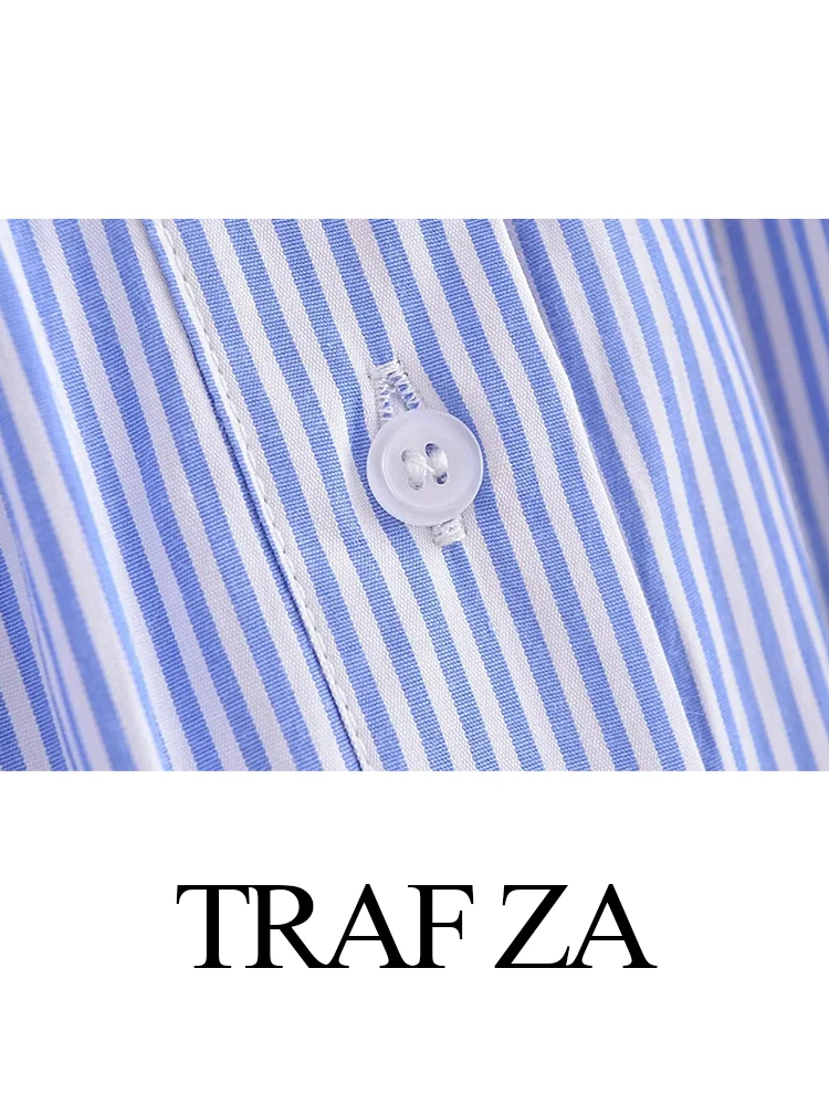 TRAF ZA Mulheres Casual Tendência Sênior Azul E Branco Camisa Listrada Elegante Puff Manga Solta Moda Suburbano Punho Elástico Blusa Imagem 5