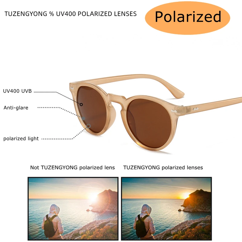 TUZENGYONG Óculos de sol Polarizados Mulheres Homens Vintage Rodada Lente PC Frame Marca de Designer de Condução de Óculos de Sol Oculos De Sol UV400 Imagem 2