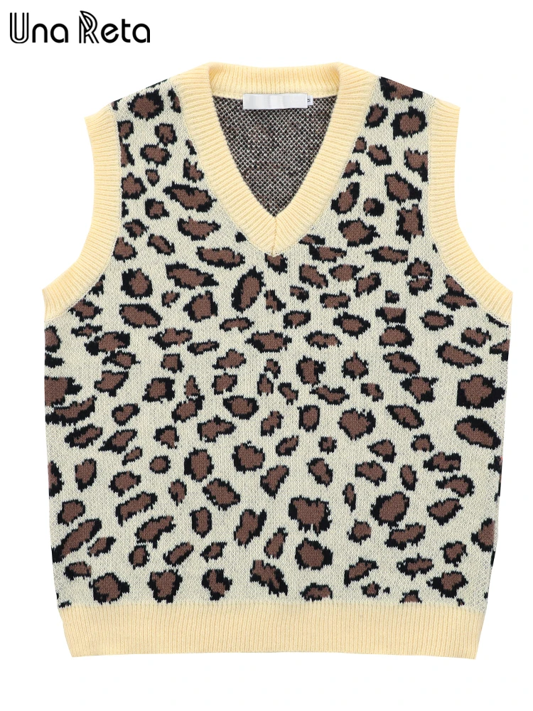 Una Reta 2 Cores Veste Blusas Homens Outono Streetwear sem Mangas Pulôver de Malha, Coletes Superior Harajuku Leopard man Camisola Imagem 2