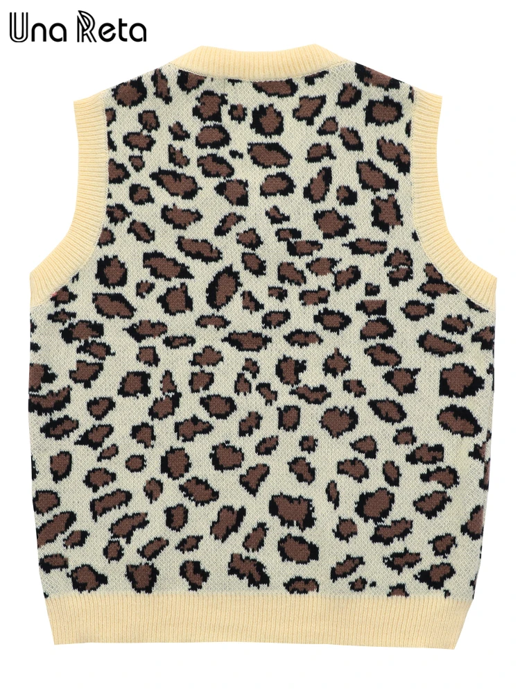 Una Reta 2 Cores Veste Blusas Homens Outono Streetwear sem Mangas Pulôver de Malha, Coletes Superior Harajuku Leopard man Camisola Imagem 3