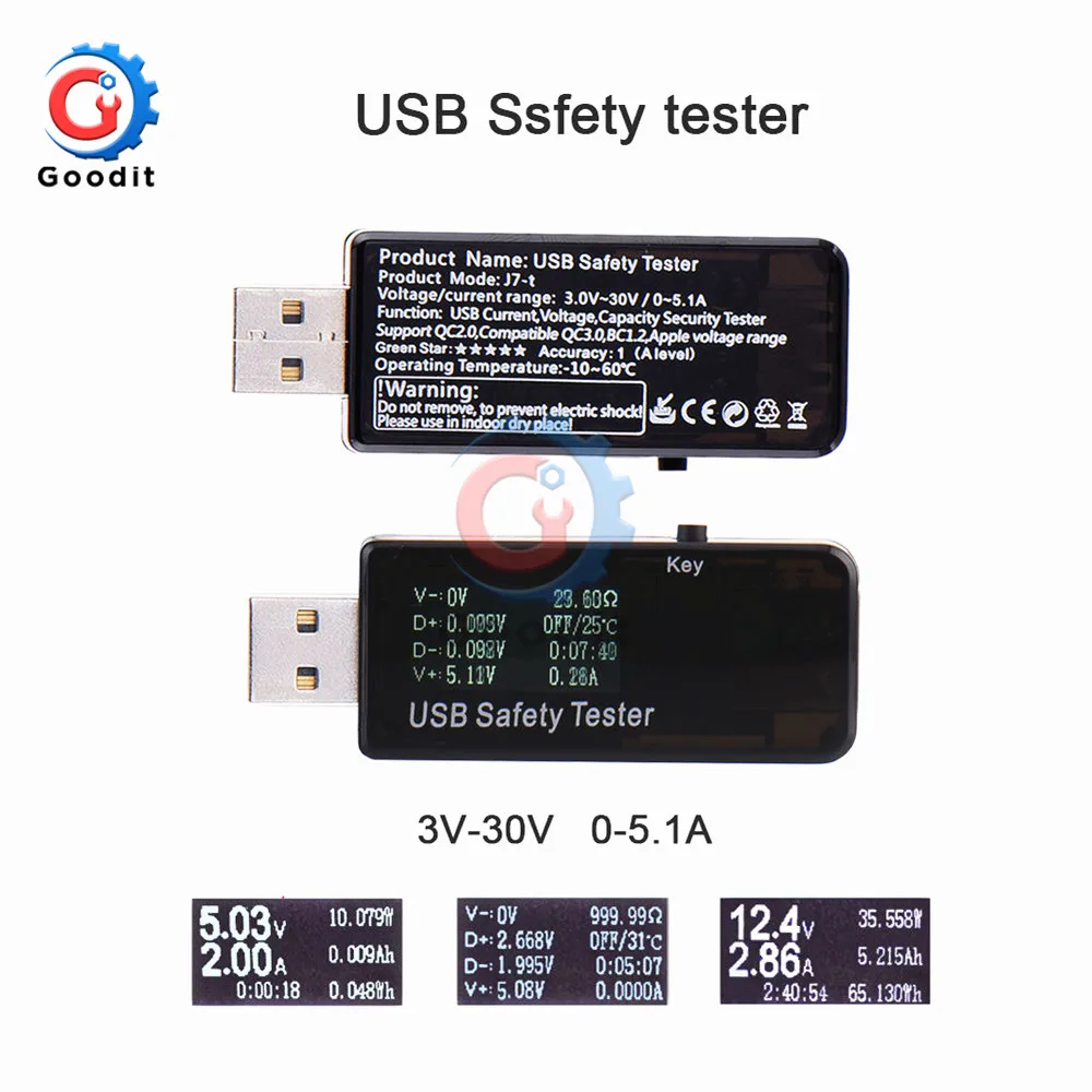 USB Testador de Tensão de Corrente do Carregador Capacidade de Médico, Carga Rápida de Energia do Banco Medidor de Voltímetro Amperímetro Digital Display 3V-30V DC Imagem 4