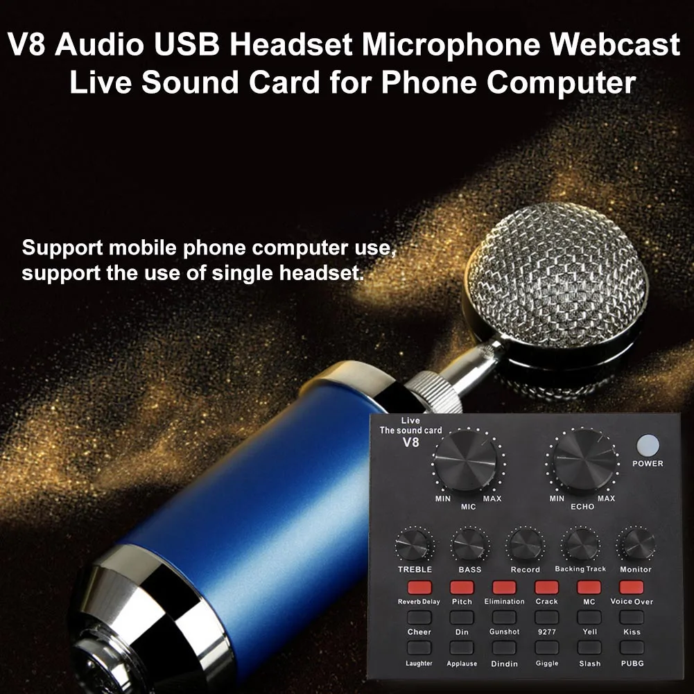 V8 USB 5.0 de Áudio da Placa de Som Externo USB, Fone de ouvido Microfone Webcast ao Vivo Transmissão de Som Adaptador de Cartão para PC Phone Computador Imagem 5