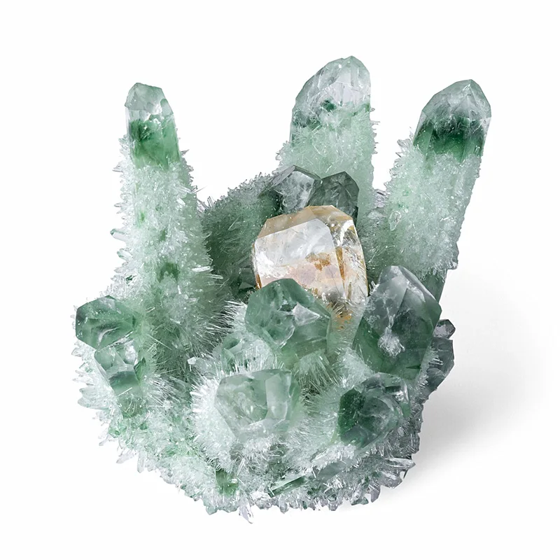 Verde Natural Fantasma Fantasma Cristal De Quartzo Cluster Mineral Reiki Cura Decoração De Casa Imagem 2