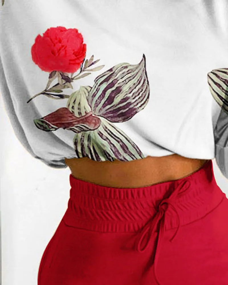 Verão Feminino 2 Peças De Estampa Floral Blusa Saia Definir 2022 Femme Cultura Superior E De Cordão Franzido Da Saia Senhora Do Escritório De Roupas Em Geral Imagem 5