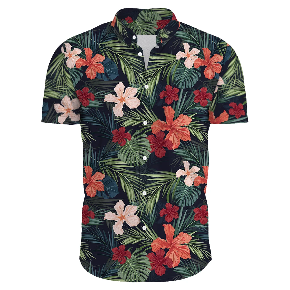 Verão Havaiano de Manga Curta de Mens Camisas de Praia Casual com estampa Floral e Camisas Plus Size S-3XL Havaiana Aloha Camisas de Mens Vestuário Imagem 2