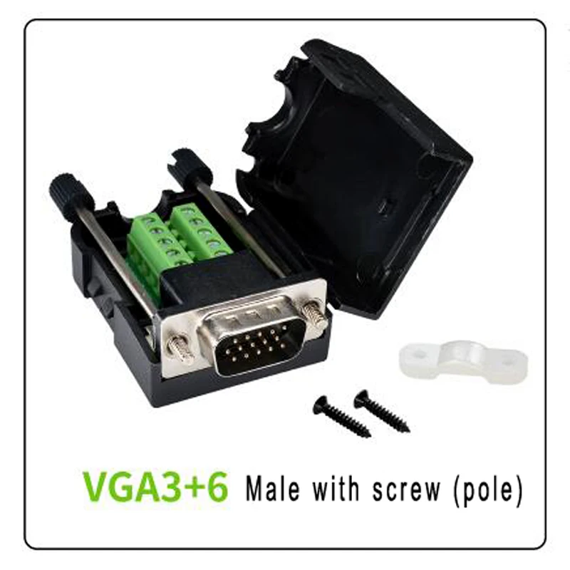 Vga sem solda homens e mulheres de exibição do conector db15 linha três de 15 pinos VGA terminal com habitação vga3+6 Imagem 1