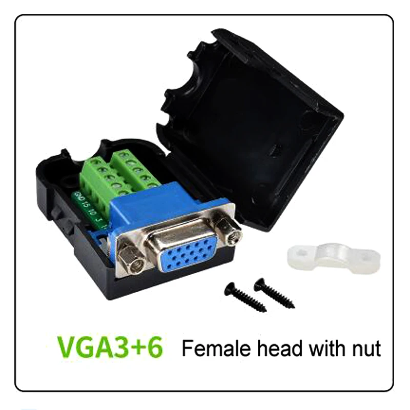 Vga sem solda homens e mulheres de exibição do conector db15 linha três de 15 pinos VGA terminal com habitação vga3+6 Imagem 2