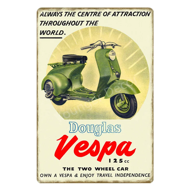 Vintage de Decoração Adesivos de Scooter Vespa Motor de Estanho Sinal de Arte de Parede de Impressão de Cartaz Para o Pub Bar Garagem Salão de Loja de Placa de Metal YD015 Imagem 4